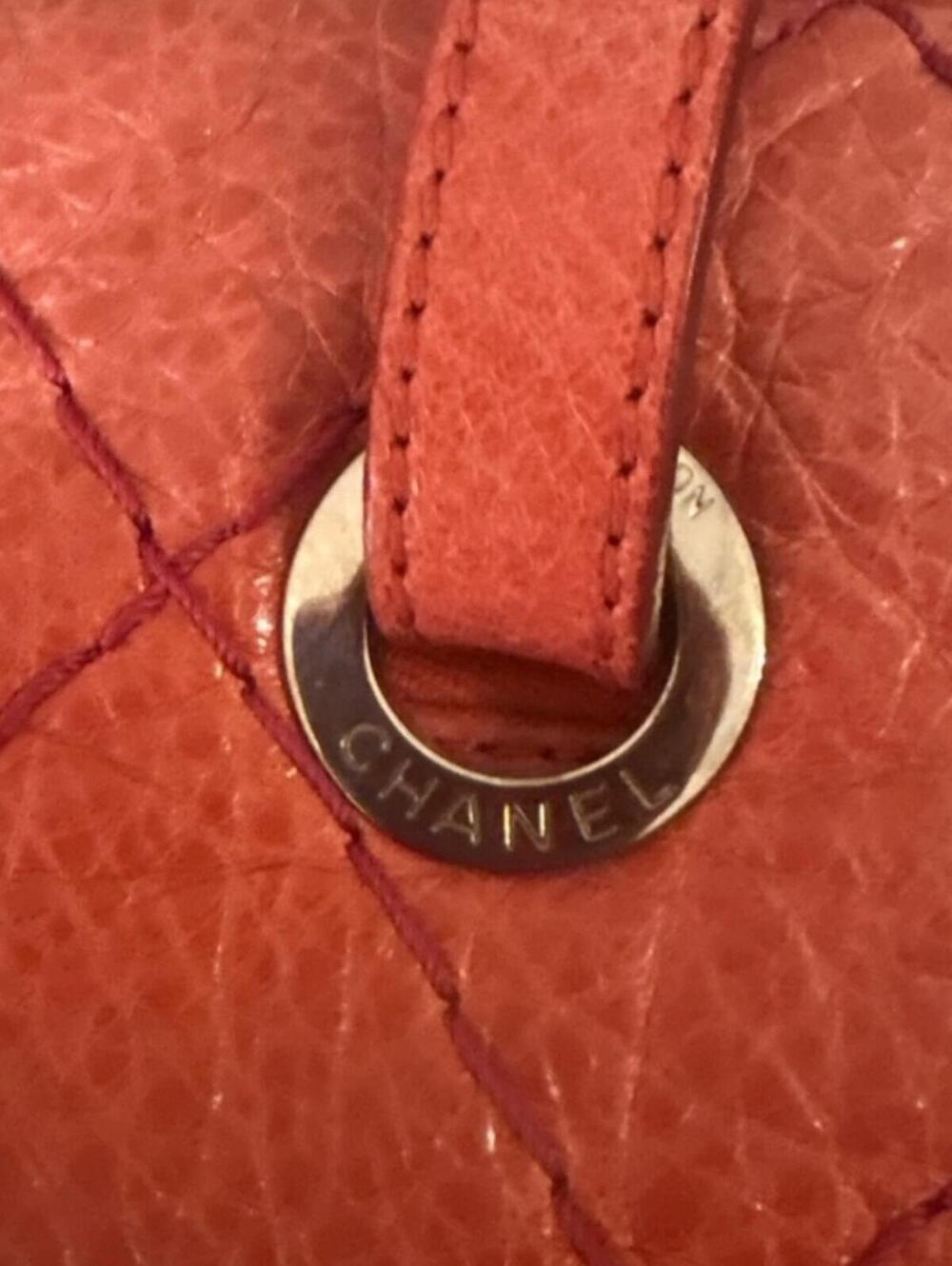 Chanel Coral Red Quilted Caviar Leather CC Tote - Picture 11 of 12